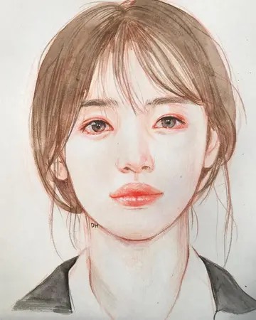 温婉知性女明星手绘插画头像，画师：dahyekkk\作品