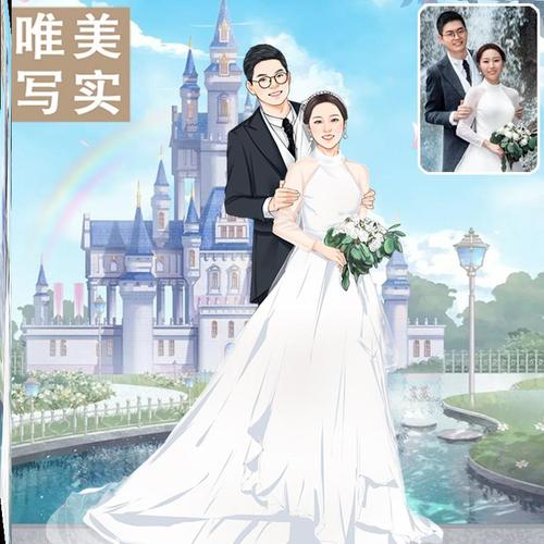 唯美婚礼真人照片漫画请贴logo设计情侣q版微信头像婚纱请柬手绘