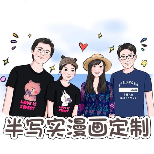 手绘亲子全家福头像定制蜡笔真人照片转漫画q版卡通微信简笔设计