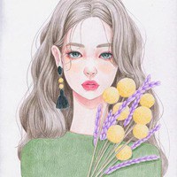 唯美彩铅画风美女头像插画 (15)